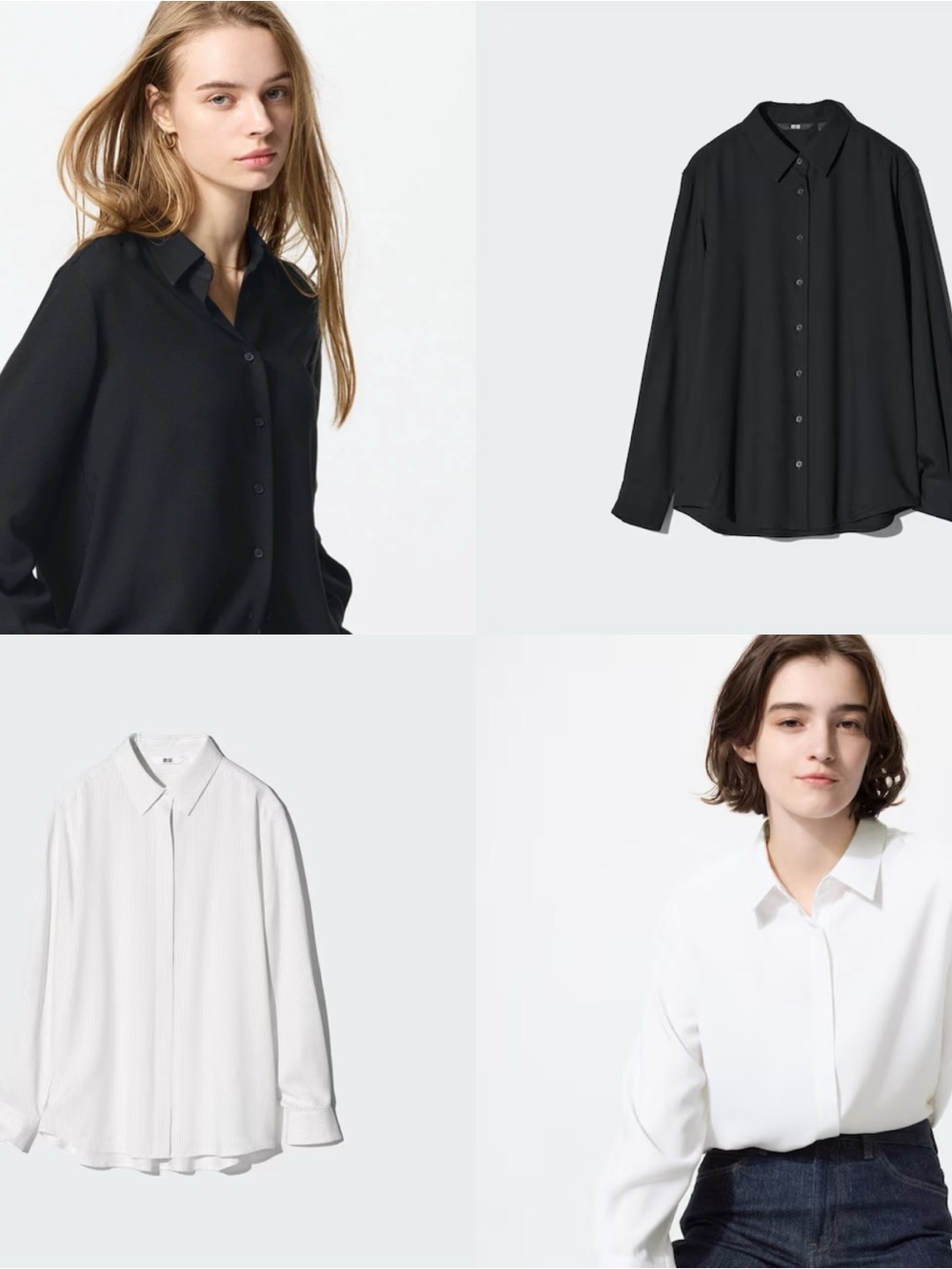 Uniqlo Long Sleeve Button Down Rayon Shirt Bundle - White and Black XS NWOT